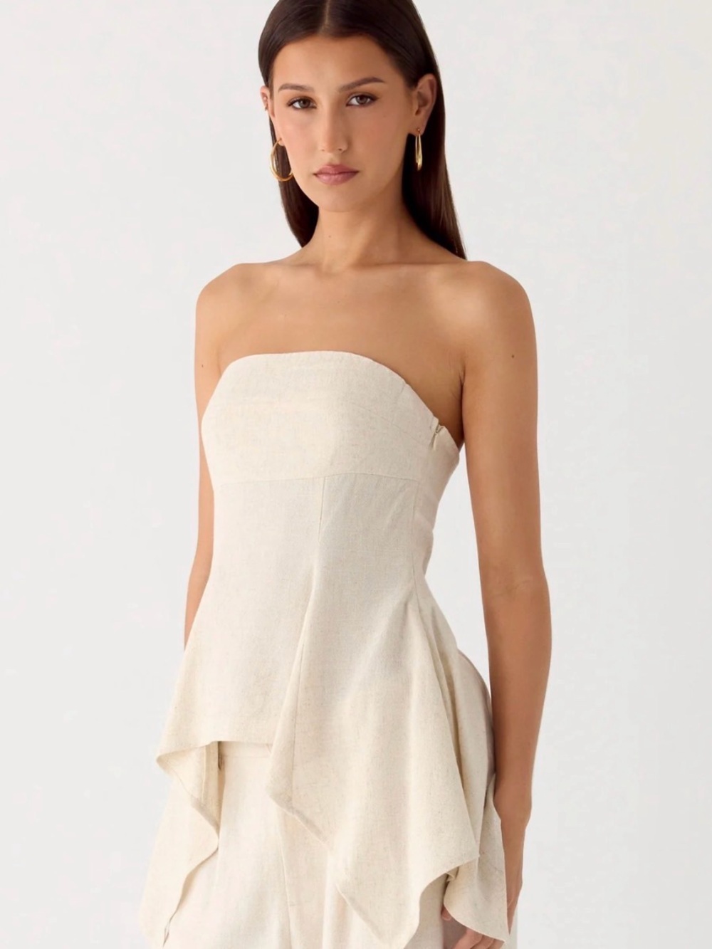 Peppermayo Strapless Cream Peplum Top